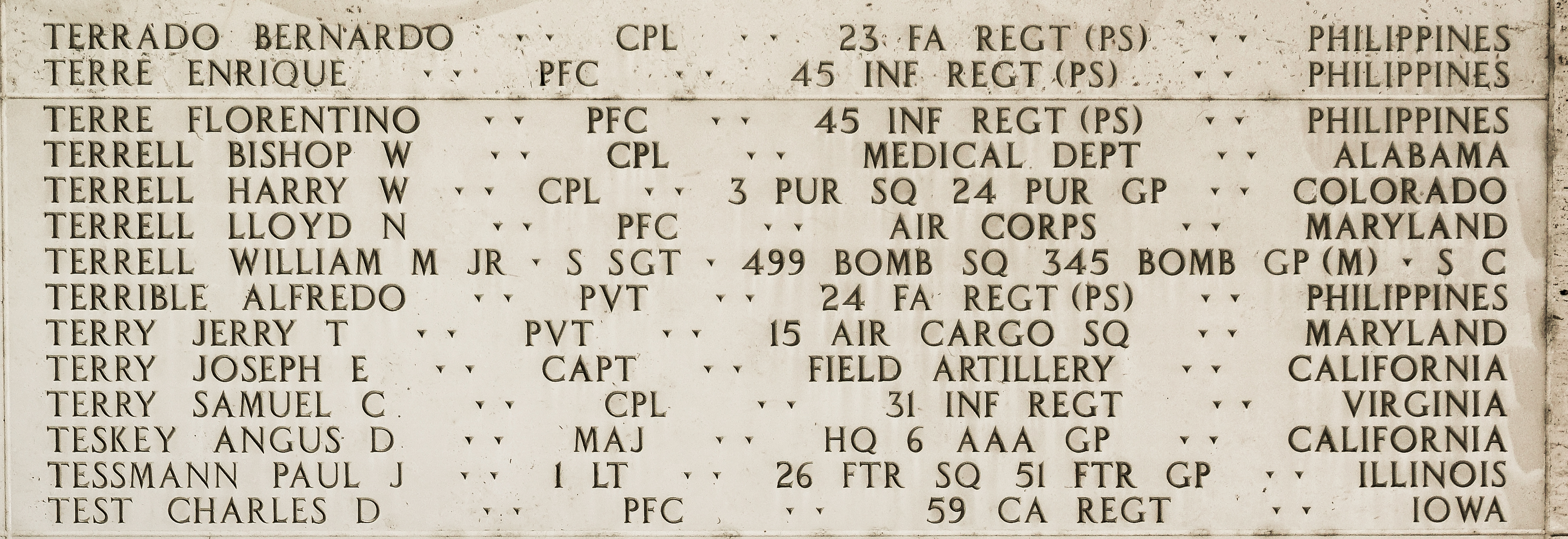 Jerry T. Terry, Private